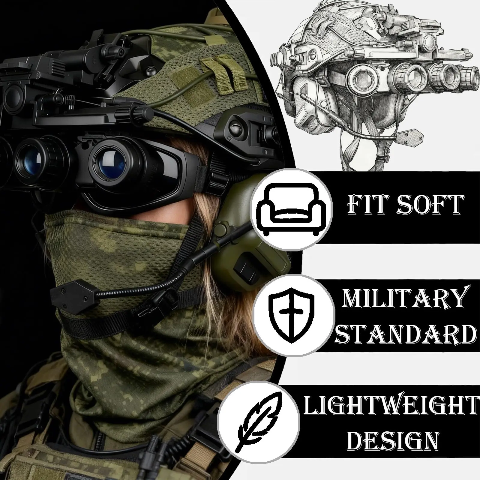 Casco táctico de airsoft estilo ruso con pasamontañas y auriculares - imagen 5