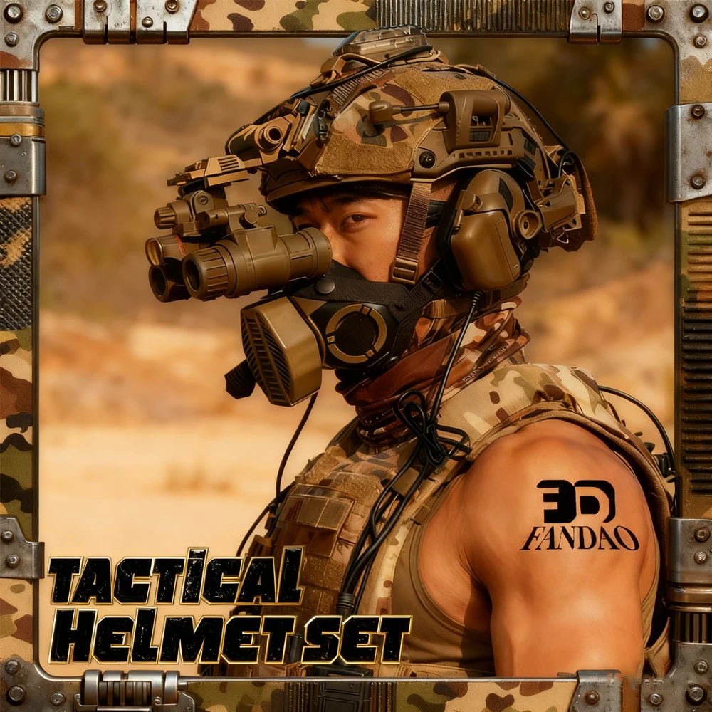 Casco táctico NVG AN-PVS31 con máscara, LED y camuflaje ligero - imagen 4