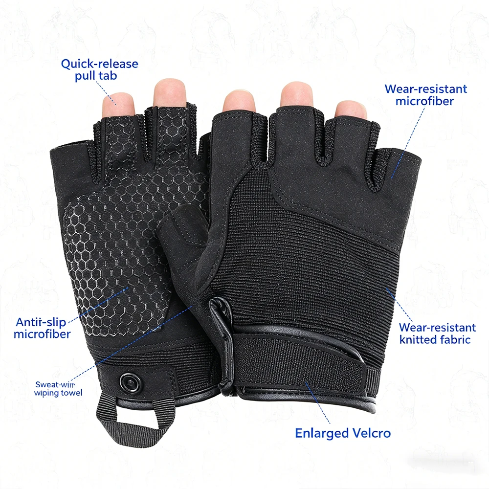 Guantes tácticos medio dedo transpirables resistentes abrasión silicona - imagen 5