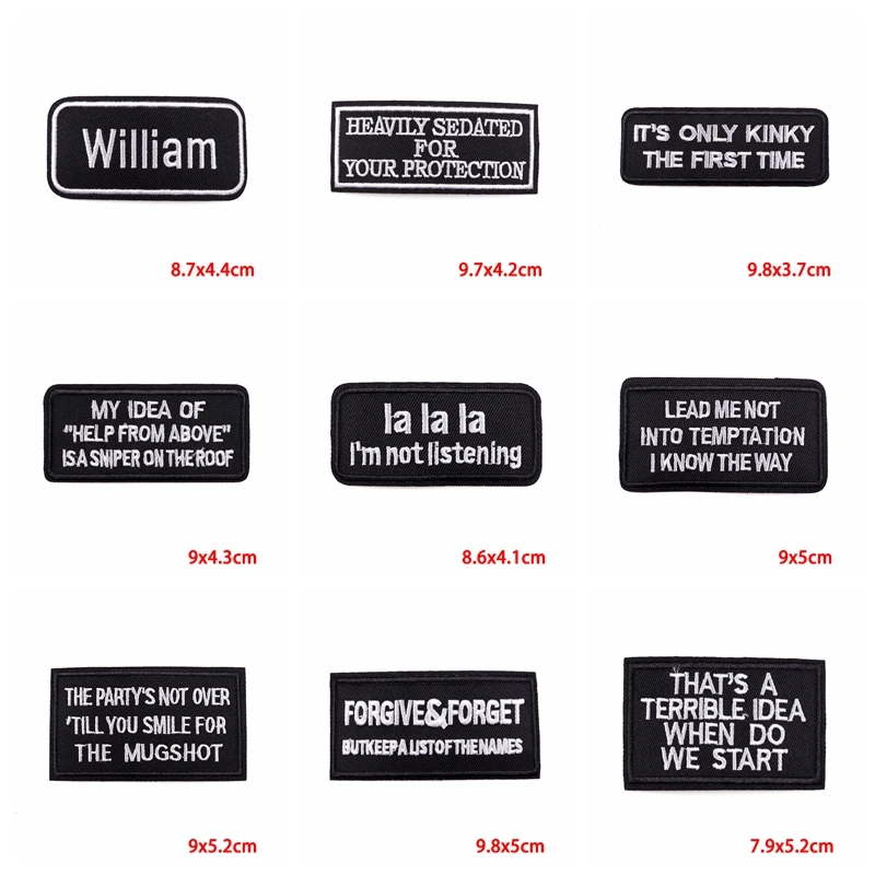 Parche bordado letras cuadradas para coser ropa y accesorios tácticos