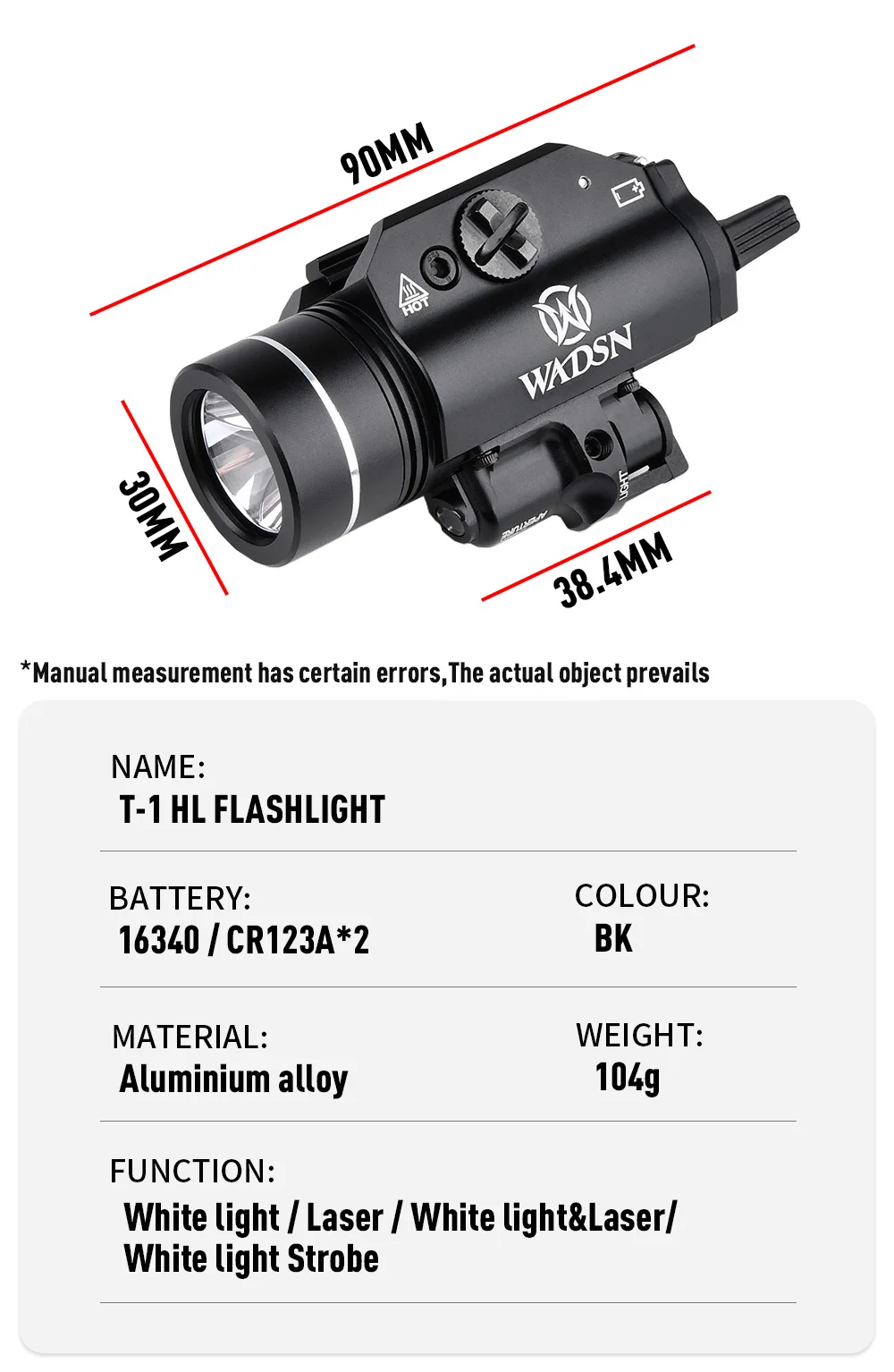 Linterna láser táctica WADSN para riel Picatinny 20 mm