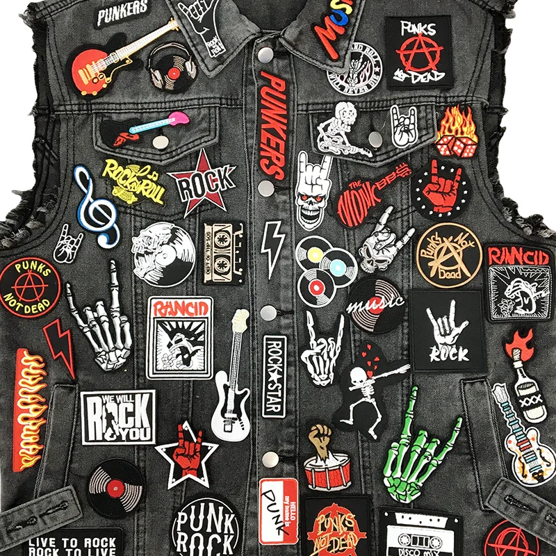 Parche bordado termoadhesivo punk rock con rayas para ropa DIY - imagen 4