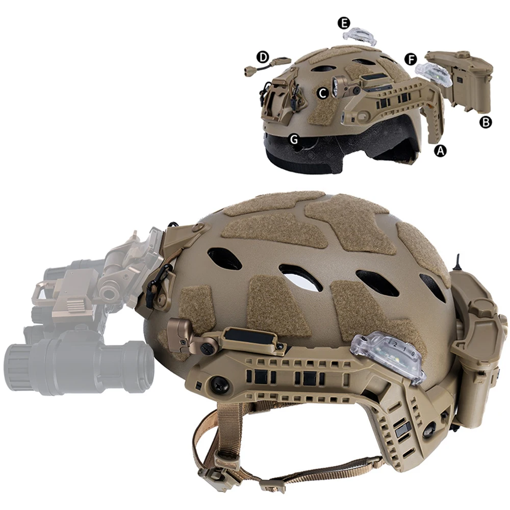 Casco táctico modular con riel ARC, luz IR y linterna LED táctica - imagen 5