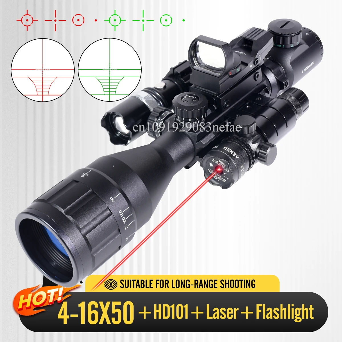 AOEG visor táctico rifle con retículas punto rojo, láser y linterna