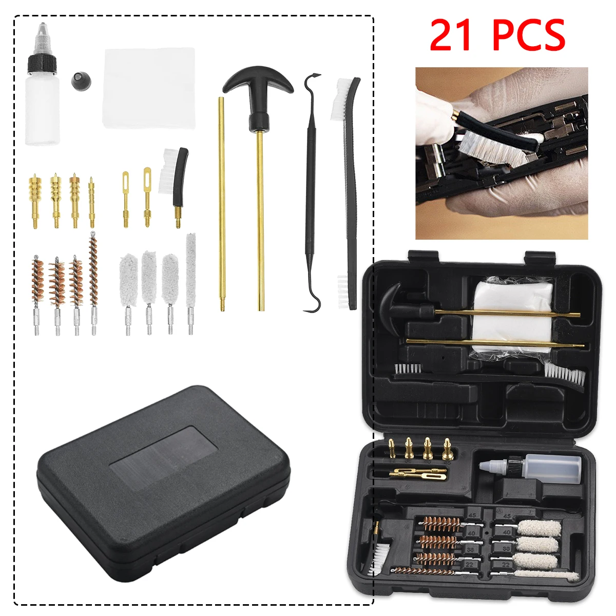 Kit limpieza pistola universal - cepillo barril y parches de algodon