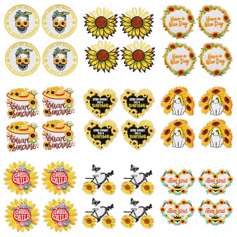 Parche bordado girasol con letras de corazón – Termoadesivo DIY - imagen 5