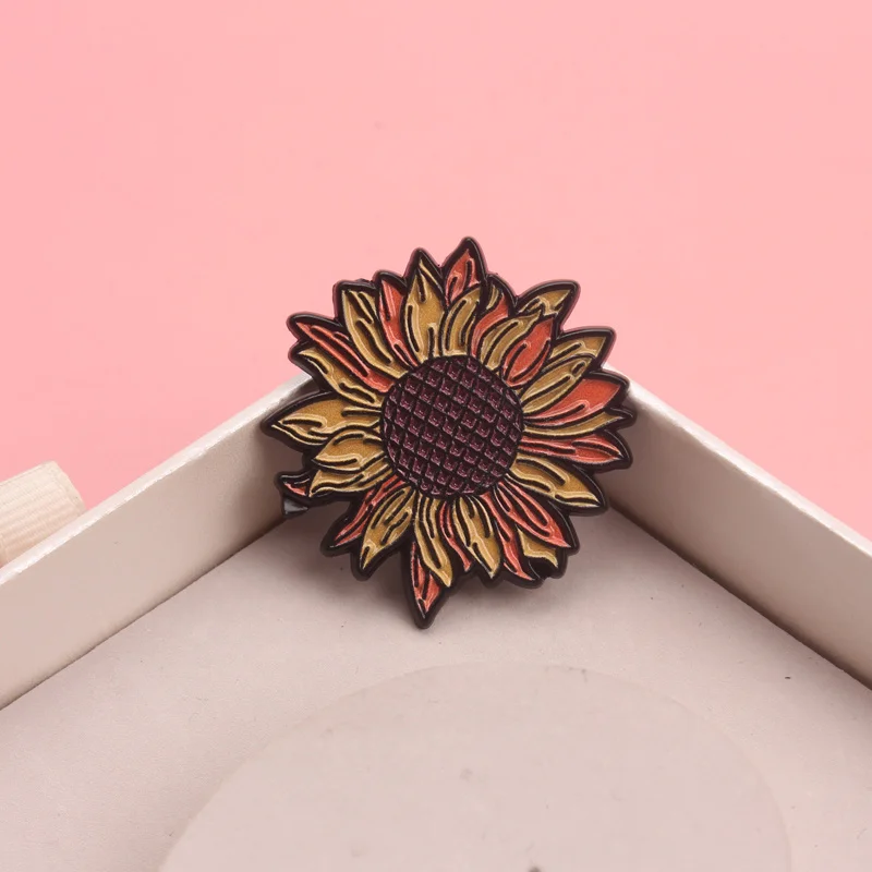 Pin esmaltado girasol vintage bohemio – insignia floral para chaqueta - imagen 4