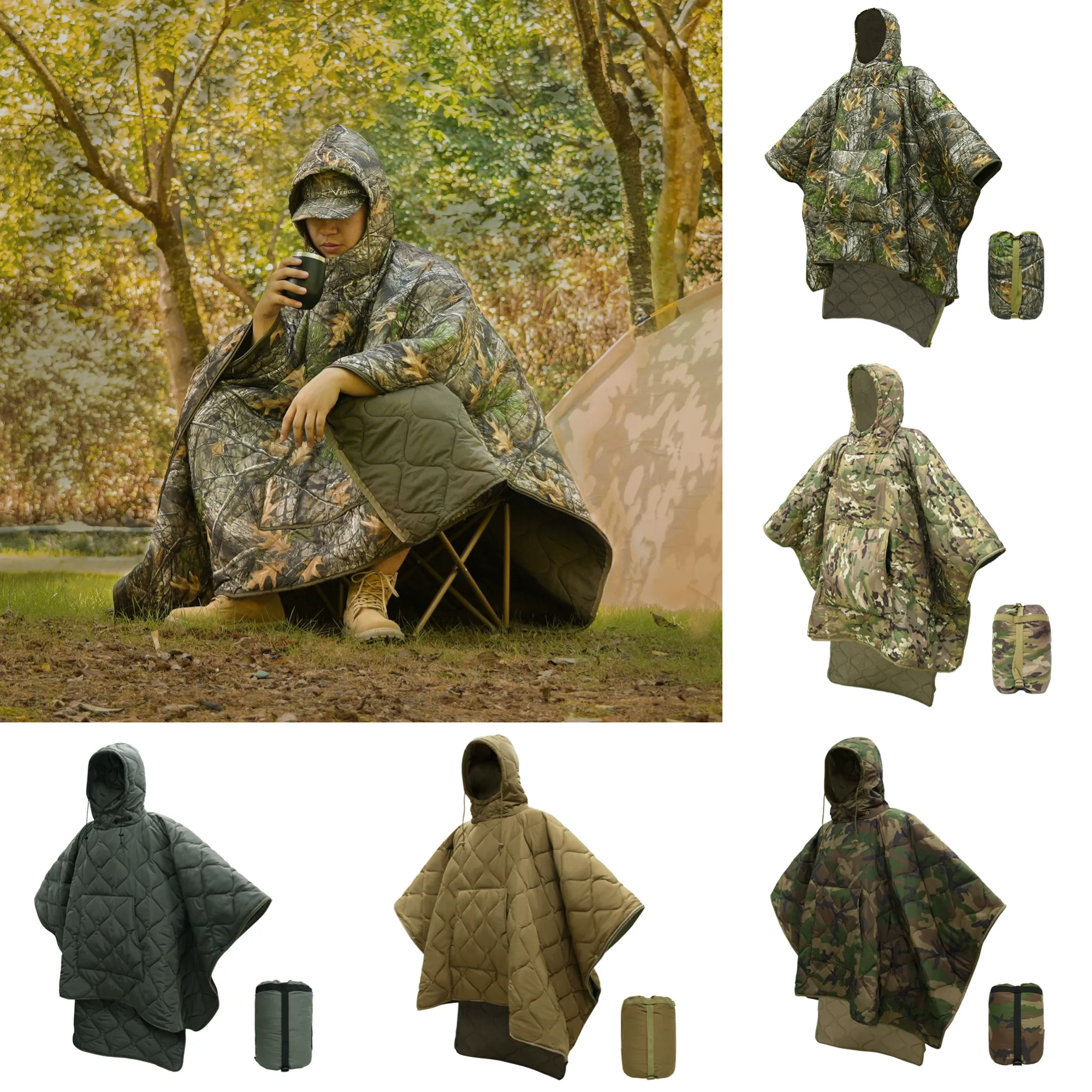 Poncho camuflaje impermeable aislante ripstop para invierno táctico