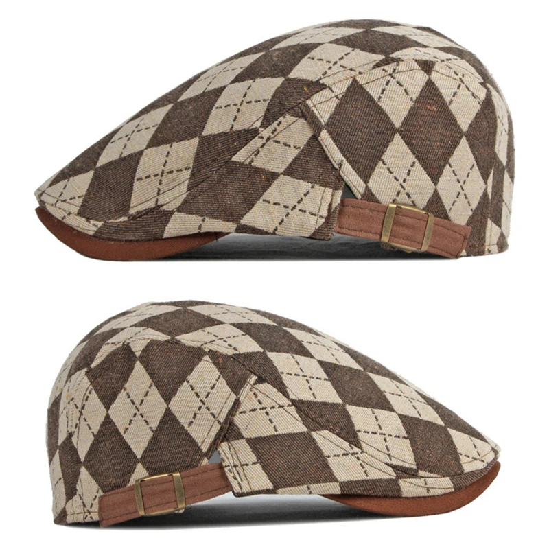 Gorra plana taxista a cuadros retro en espiga, visera - imagen 5
