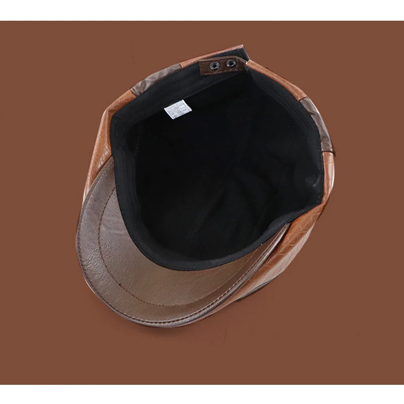 Boina de cuero PU retro con visera pico de pato para hombre - imagen 4