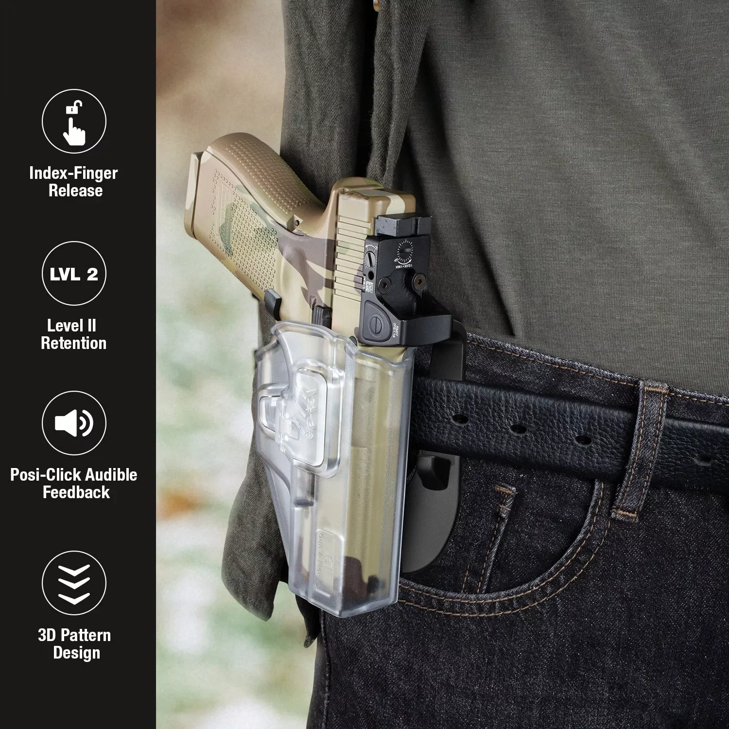 Holster OWB paddle frosted con retención nivel 2 para Glock y P320 - imagen 4