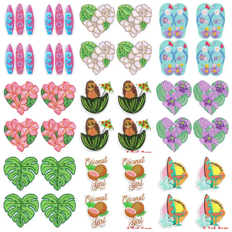 Parches termoadhesivos tropicales bordados flor y chanclas para ropa - imagen 4