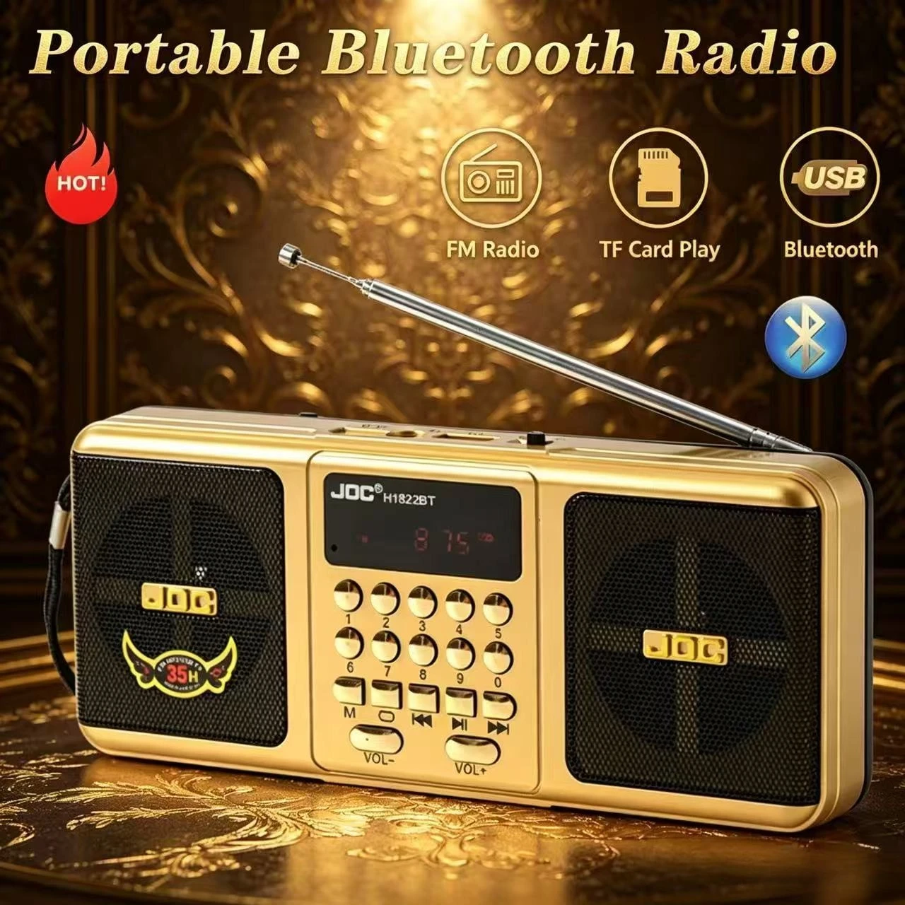 Radio FM estéreo recargable de sobremesa con LED, MP3, USB y TF - imagen 5