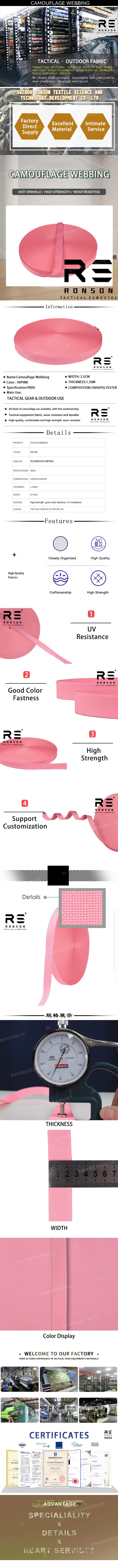 Correa de poliéster rosa de 25 mm para coser