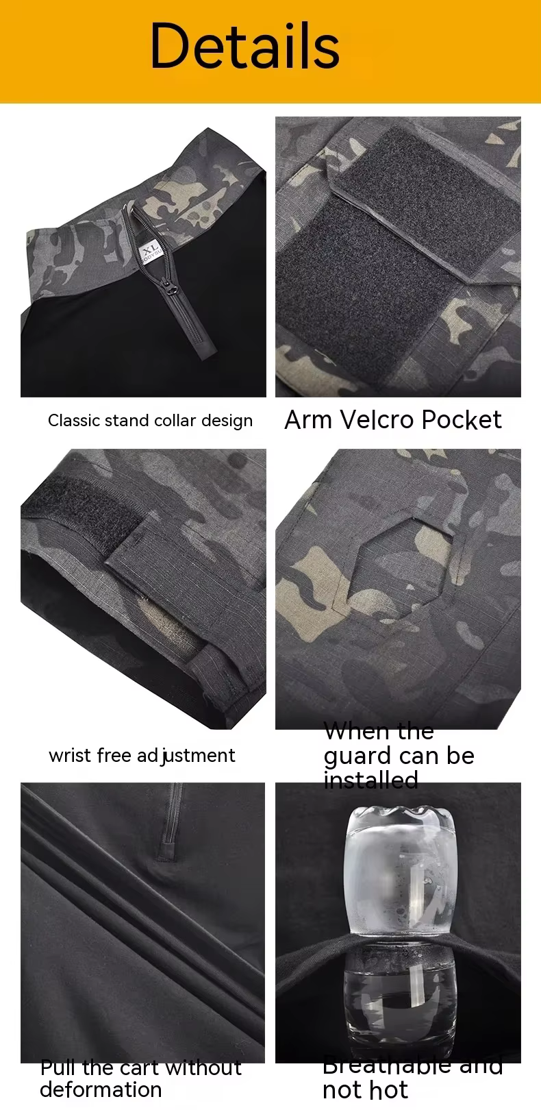 Detalle del tejido de camuflaje del uniforme táctico
