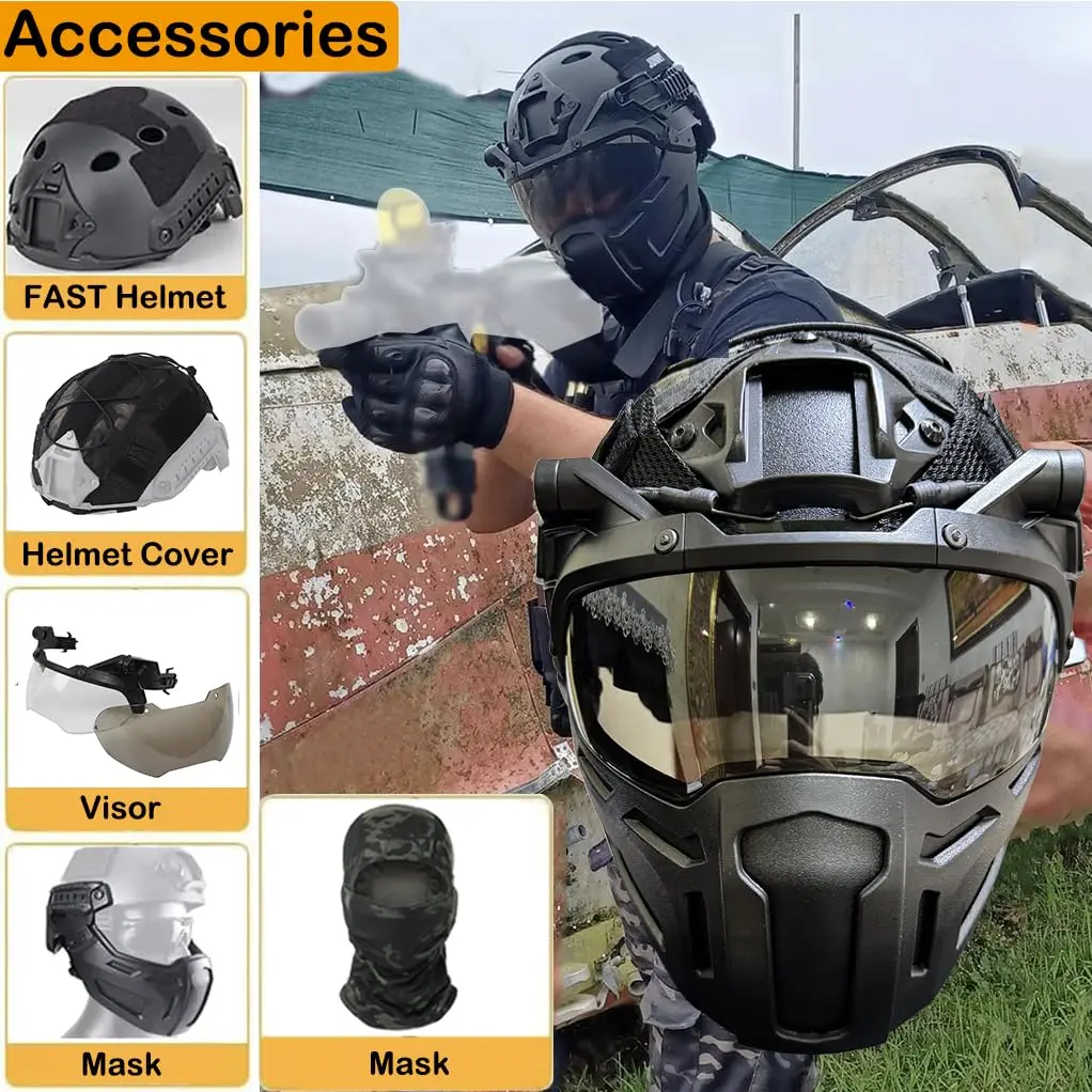 Casco táctico MOLLE con máscara y funda – Set para Paintball/Airsoft - imagen 4