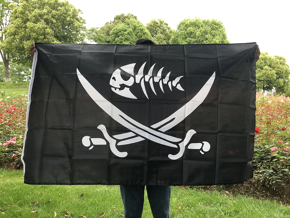 Bandera pirata de poliéster con calavera y espadas, Jack Rackham - imagen 4