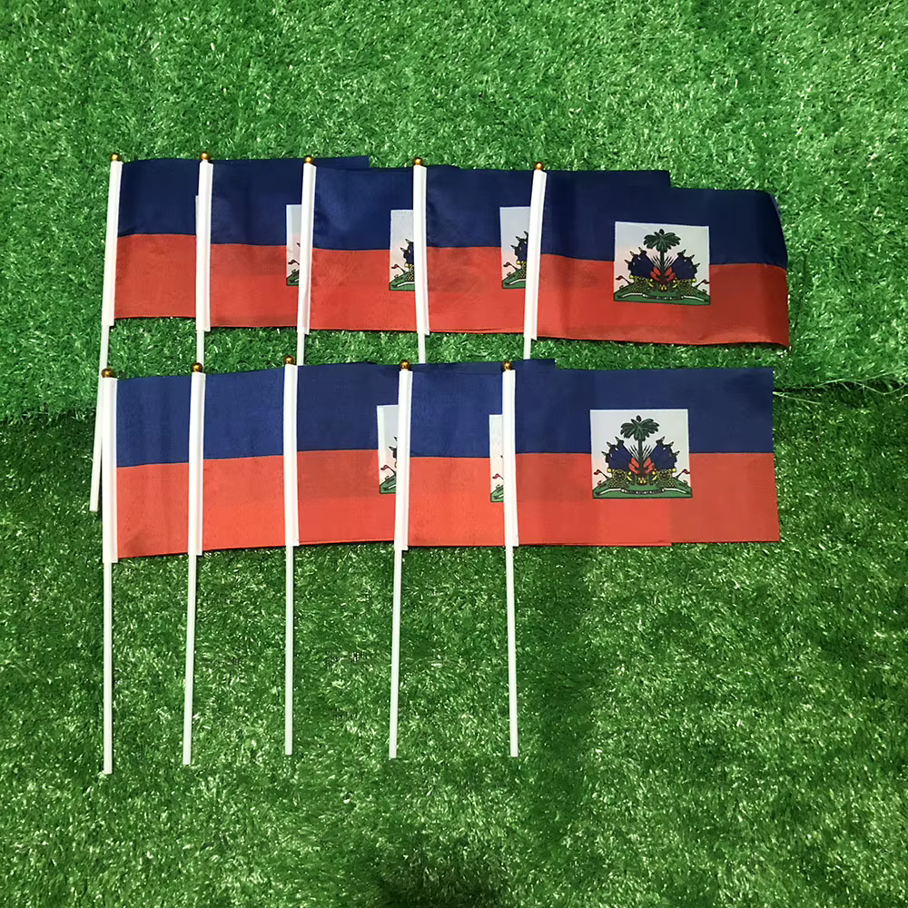 Bandera de mano Haití poliéster doble cara con asta - imagen 3