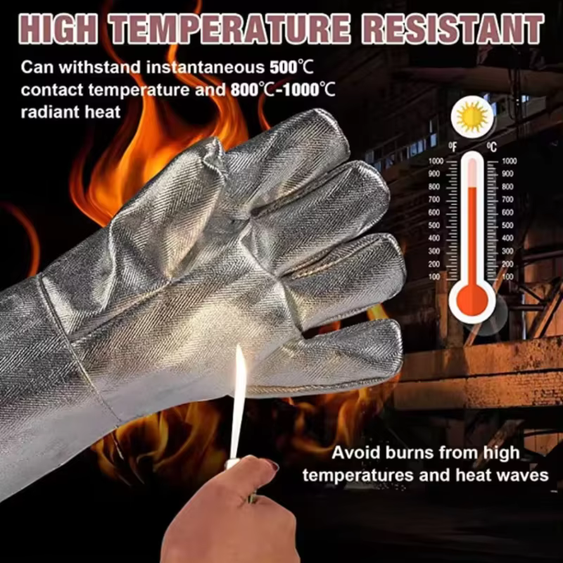 Guante aluminizado de aramida Dingtop Safety en uso industrial
