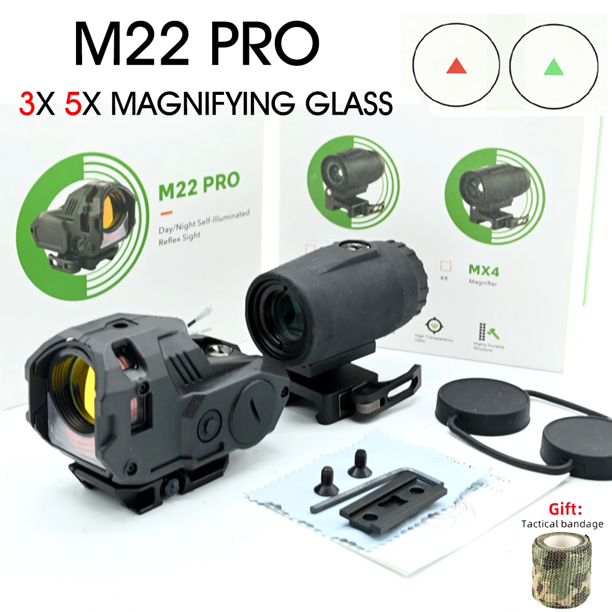 Mira Táctica M22 PRO&MX3 Reflex roja/verde con fibra óptica