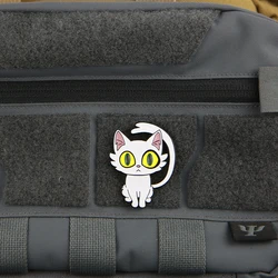 Parche metal gato blanco táctico con gancho para chaleco o chaqueta