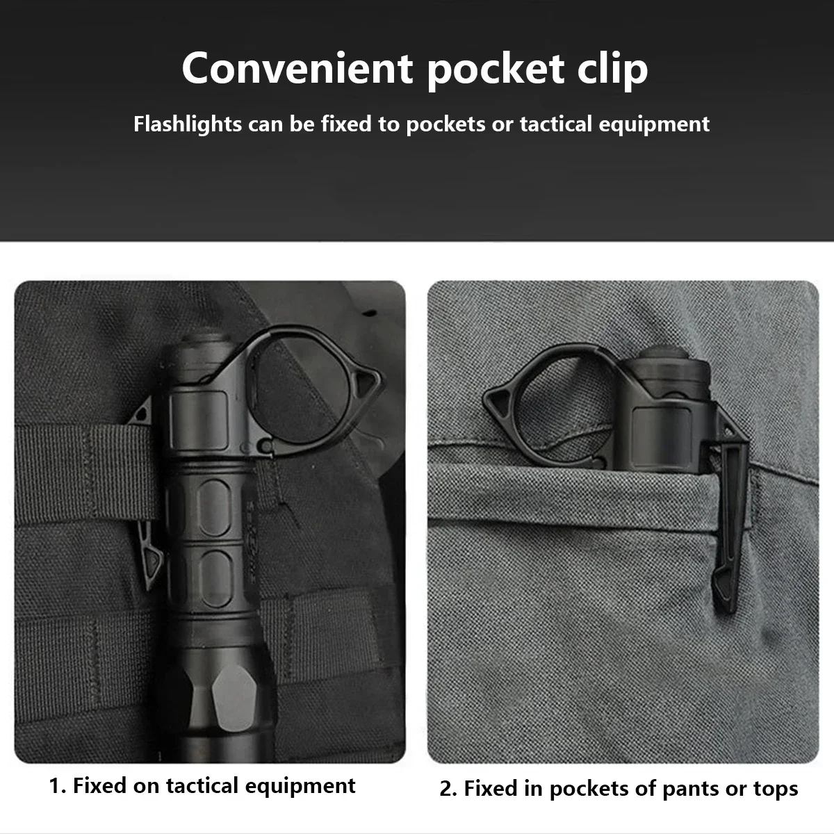 Anillo antideslizante táctico para linterna con clip adaptador