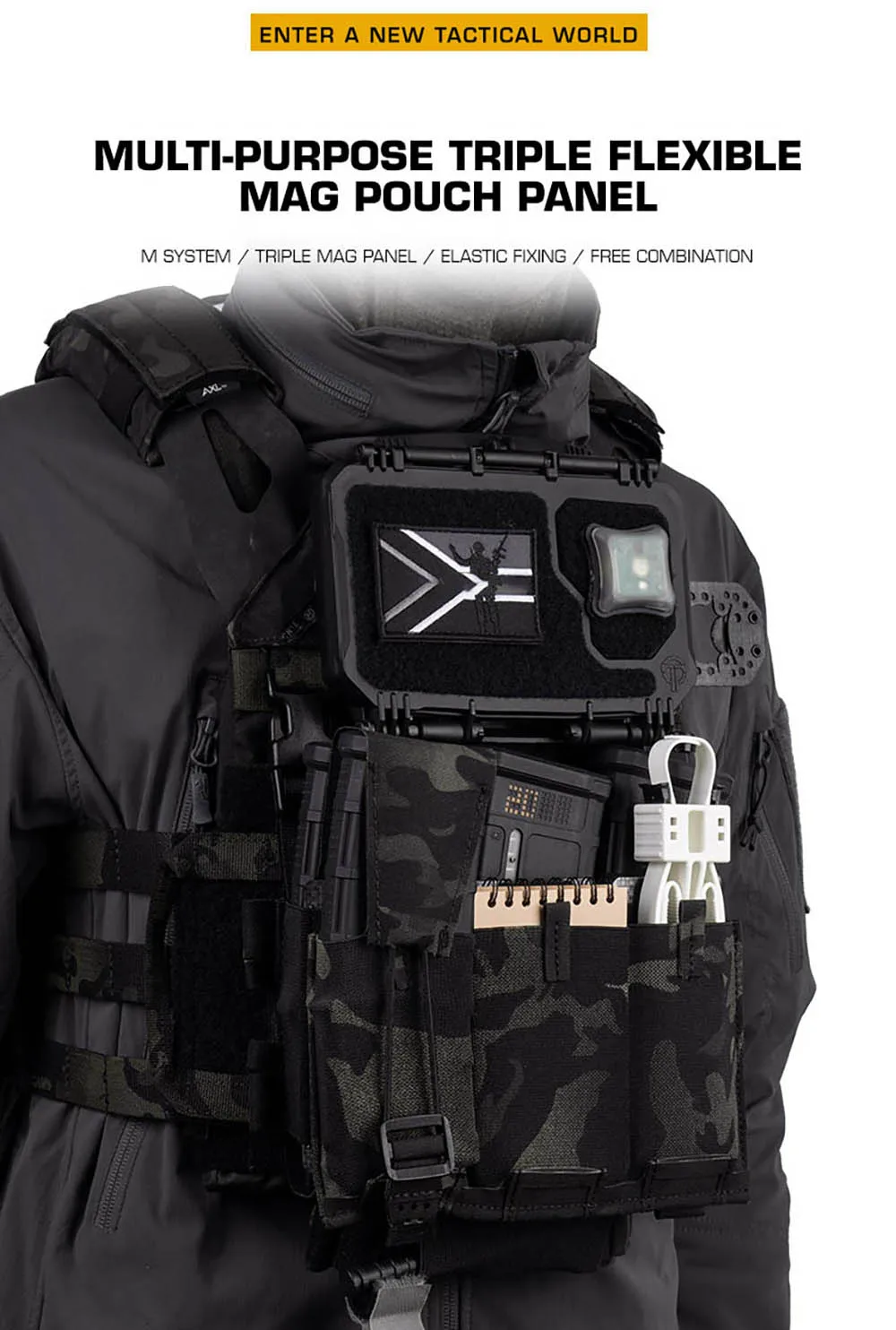 Panel de bolsa táctica Triple Mag SINAIRSOFT en vista frontal