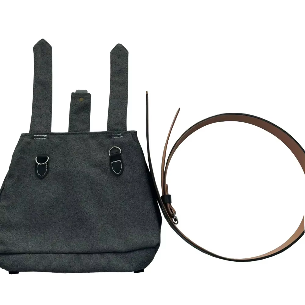 Kit correa en Y cuero vaca réplica WWII alemán – Bolsa pan + cinturón - imagen 2