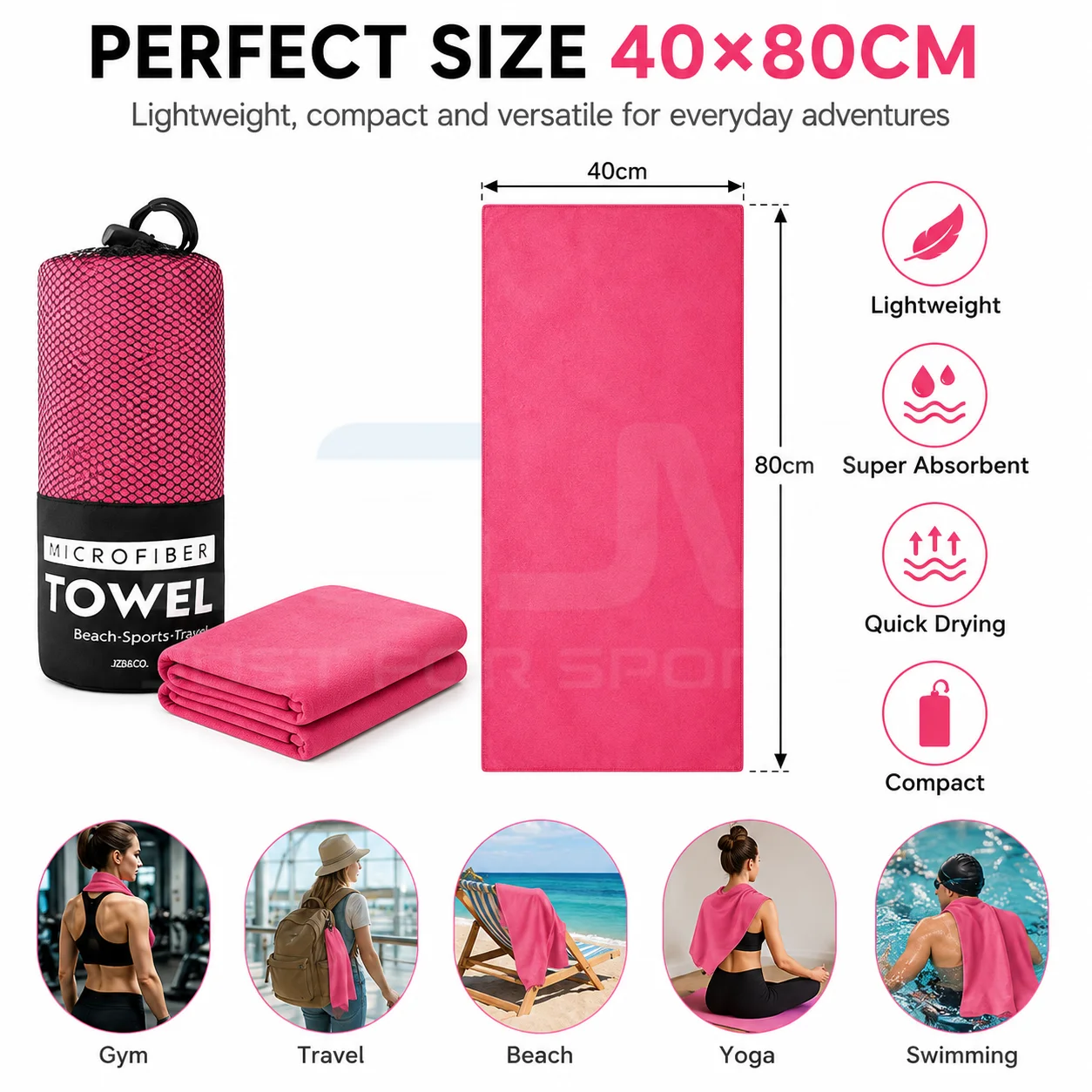 Toalla deportiva microfibra secado rápido con bolsa de malla