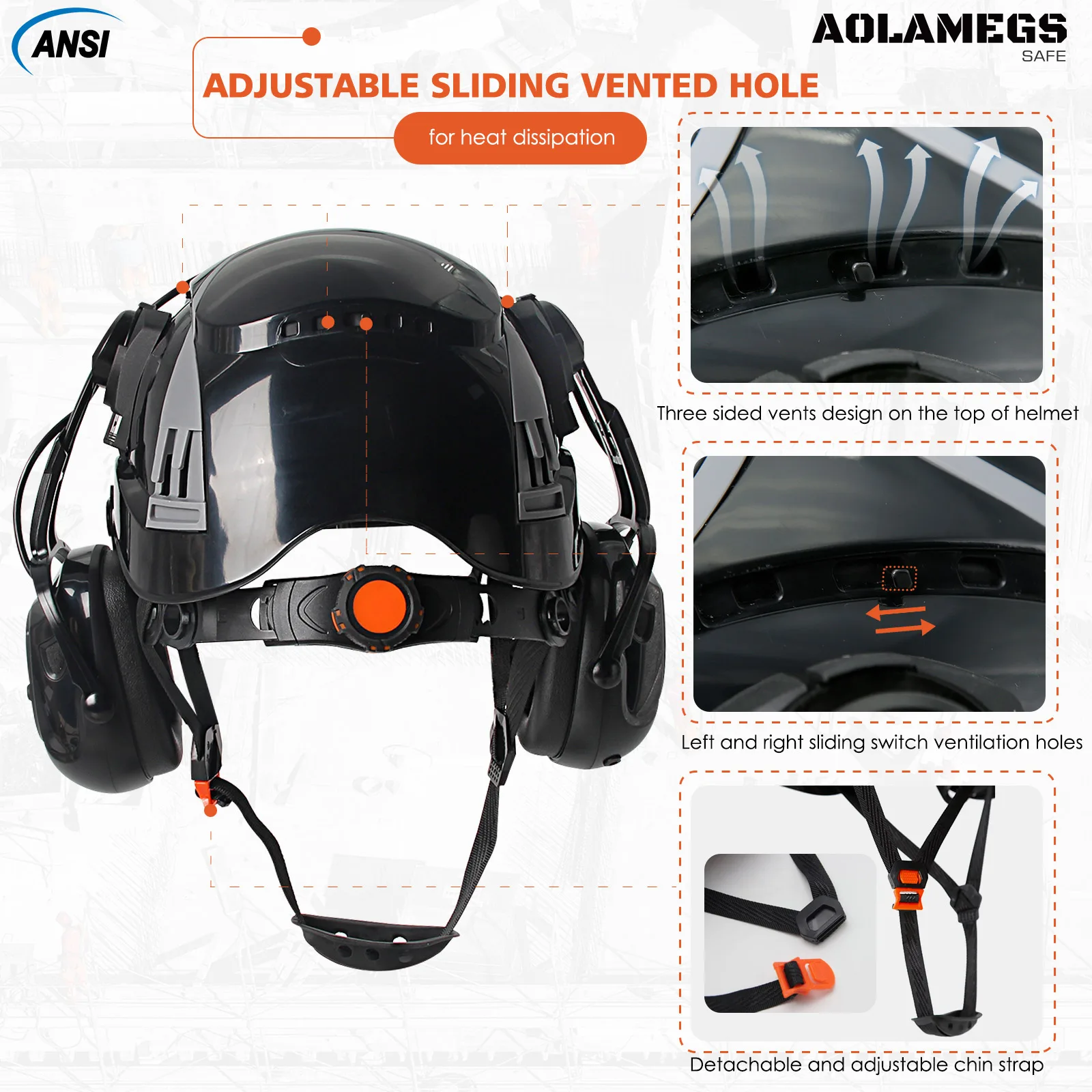 Casco de seguridad CE con orejeras Bluetooth 5,0 y gafas integradas - imagen 2