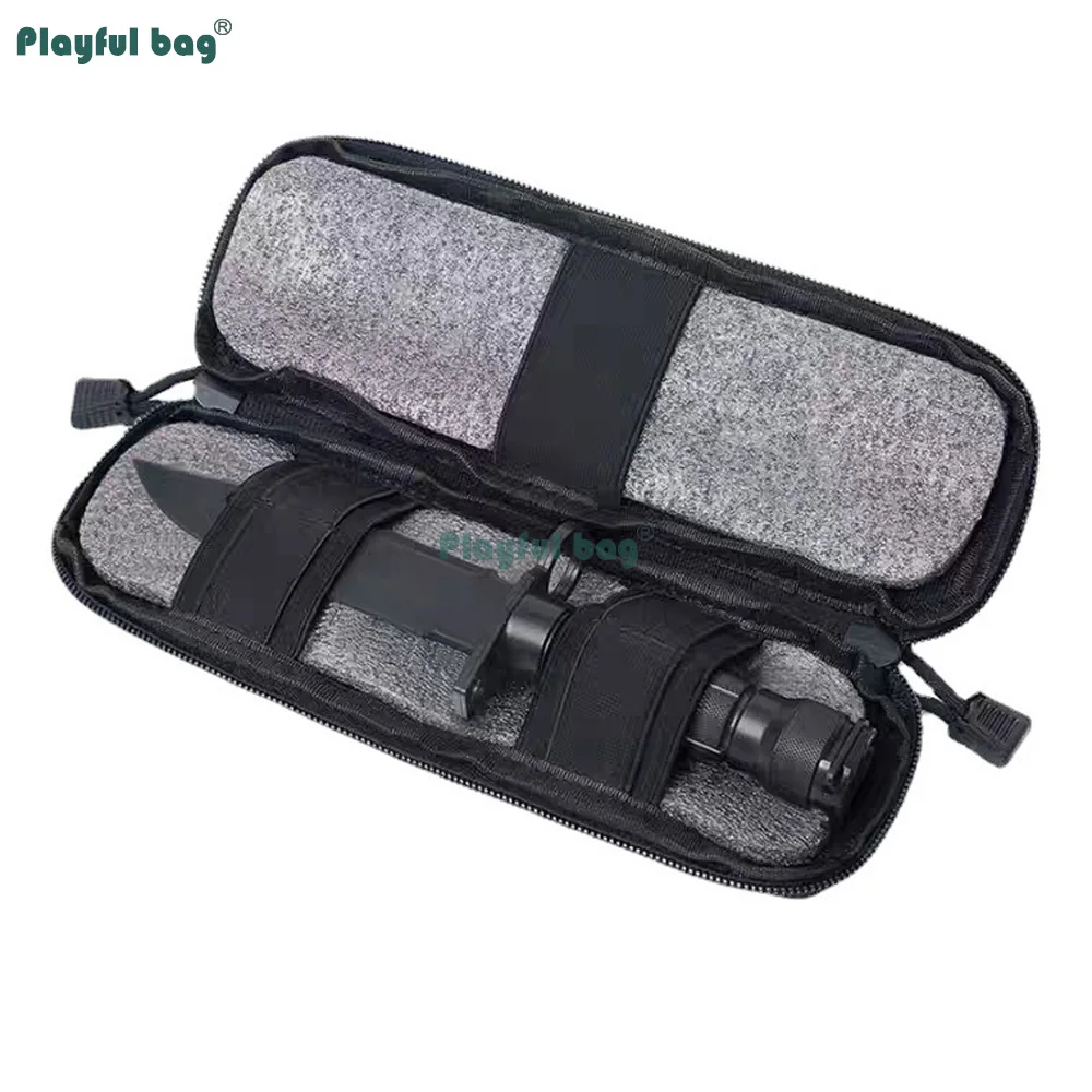 Funda cuchillo MOLLE con cremallera, bolsa táctica para hoja