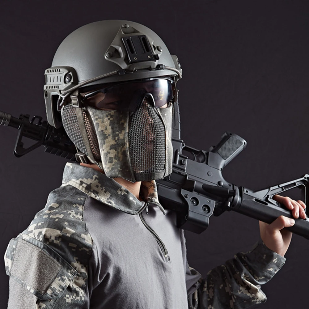 Protección facial con malla metálica para airsoft