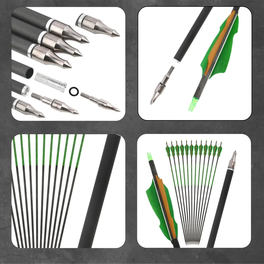 Ejes de flecha carbono Spine 300–800 pluma de pavo para tiro - imagen 5