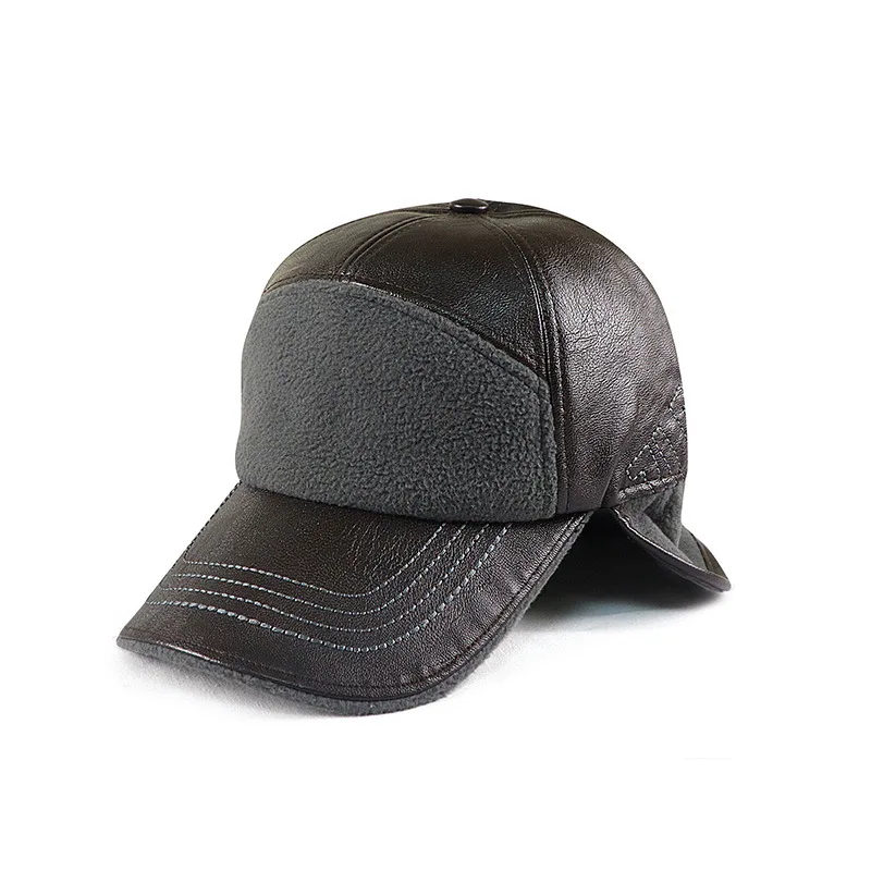 Gorro de bombardero de cuero PU con orejeras y forro polar - imagen 2