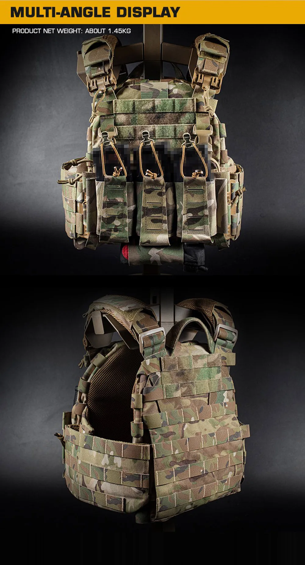 Detalle del panel MOLLE y la bolsa para cargadores 5,56