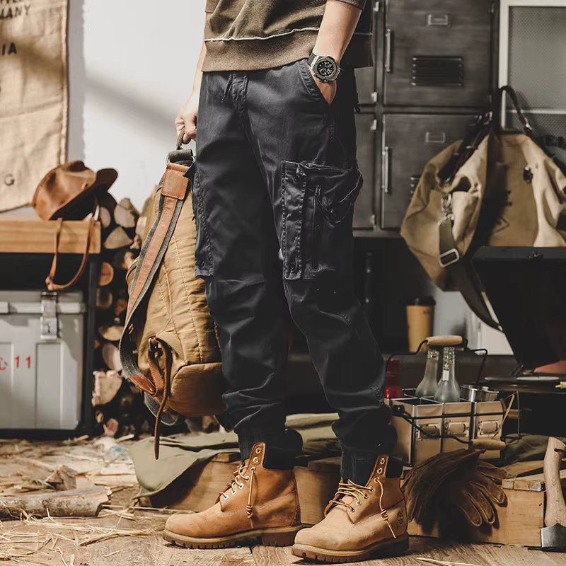 Pantalones tácticos cargo hombre cintura elástica pierna recta otoño