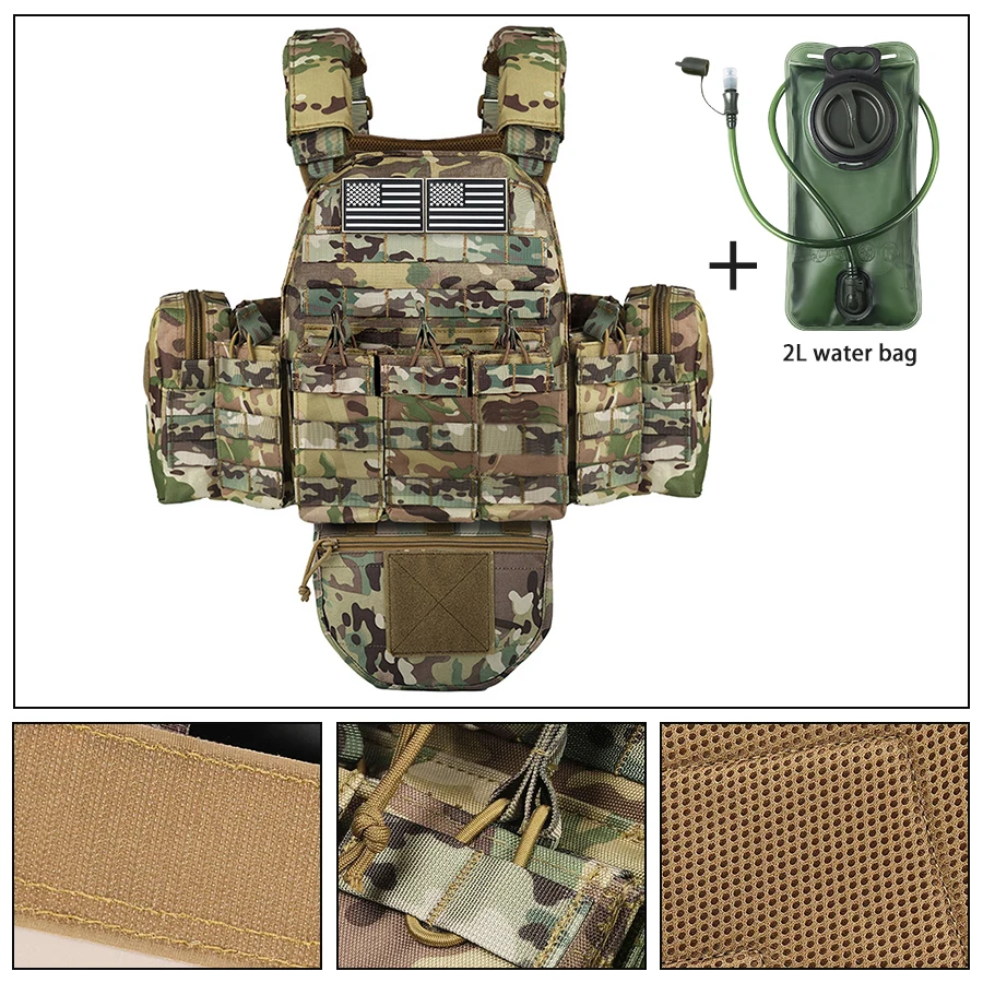 Chaleco táctico ajustable con bolsa de hidratación y bolsillos - imagen 5