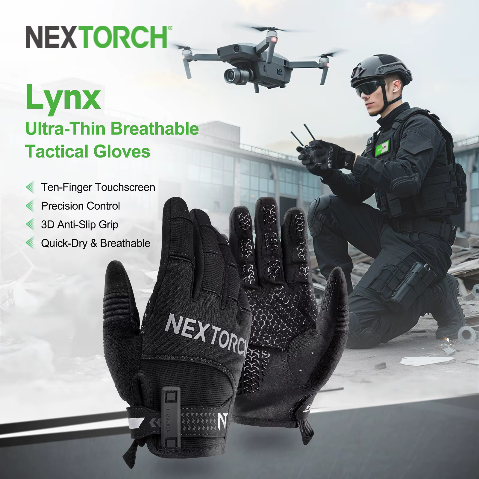 Guantes tácticos NEXTORCH con detalle del dorso