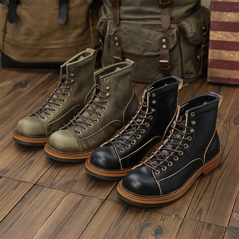 KOWM Botas de senderismo en cuero para hombre con suela gruesa - imagen 3