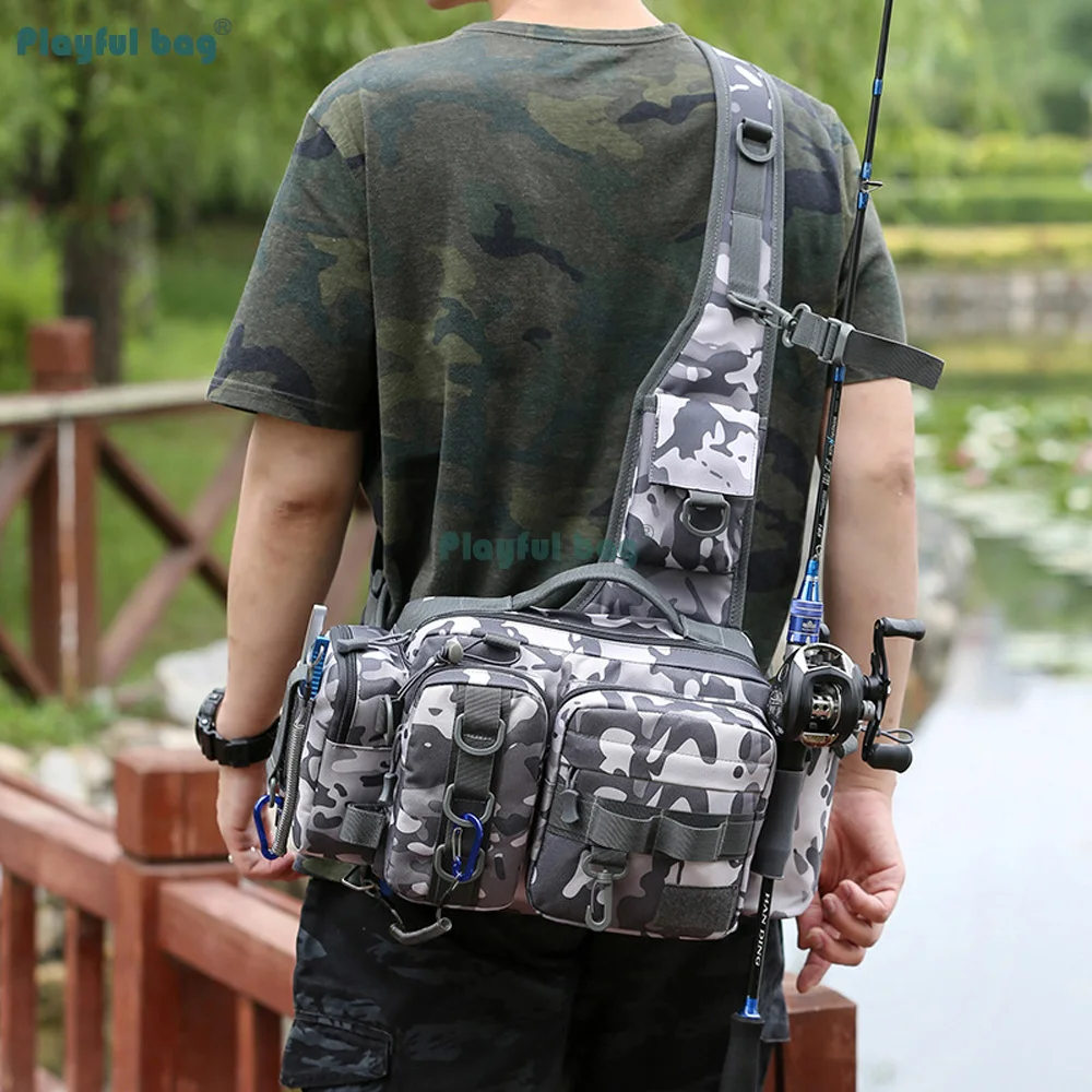 Bolsa táctica de pesca bandolera con soporte para caña - imagen 5