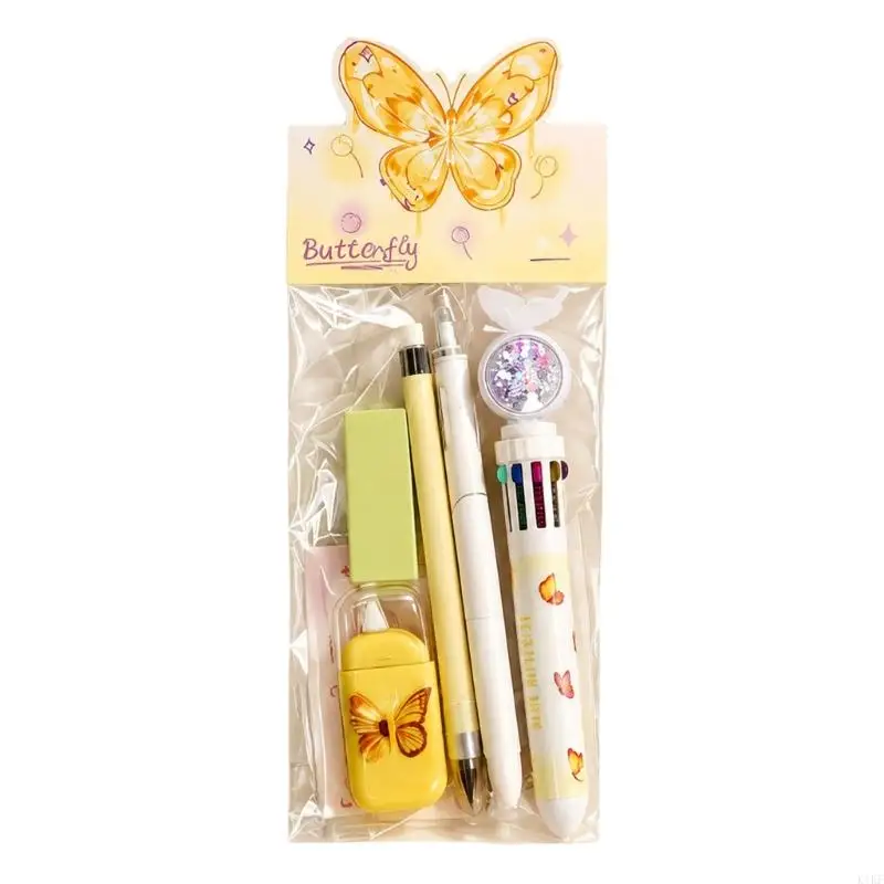 Set de papelería de mariposas con bolígrafo multicolor y borrador - imagen 4