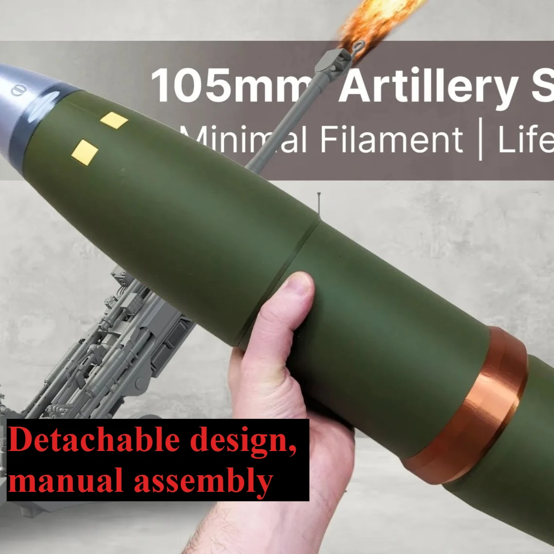 Obús 105 mm NATO impresión 3D decorativo sin función montaje manual - imagen 2