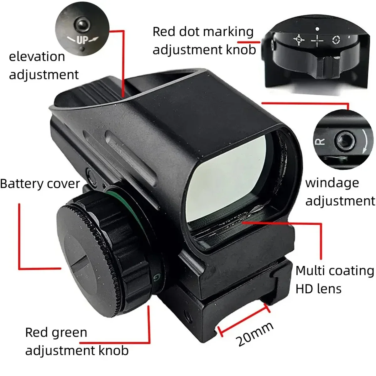Mira telescópica para rifle con punto rojo/verde, airsoft y caza