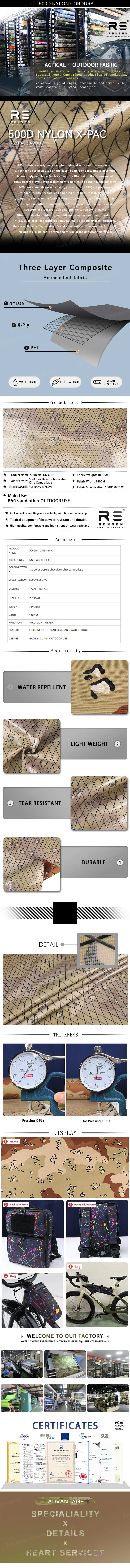 Tela 500D Nylon Cordura XPAC laminada camuflaje desierto Chocolate Chip