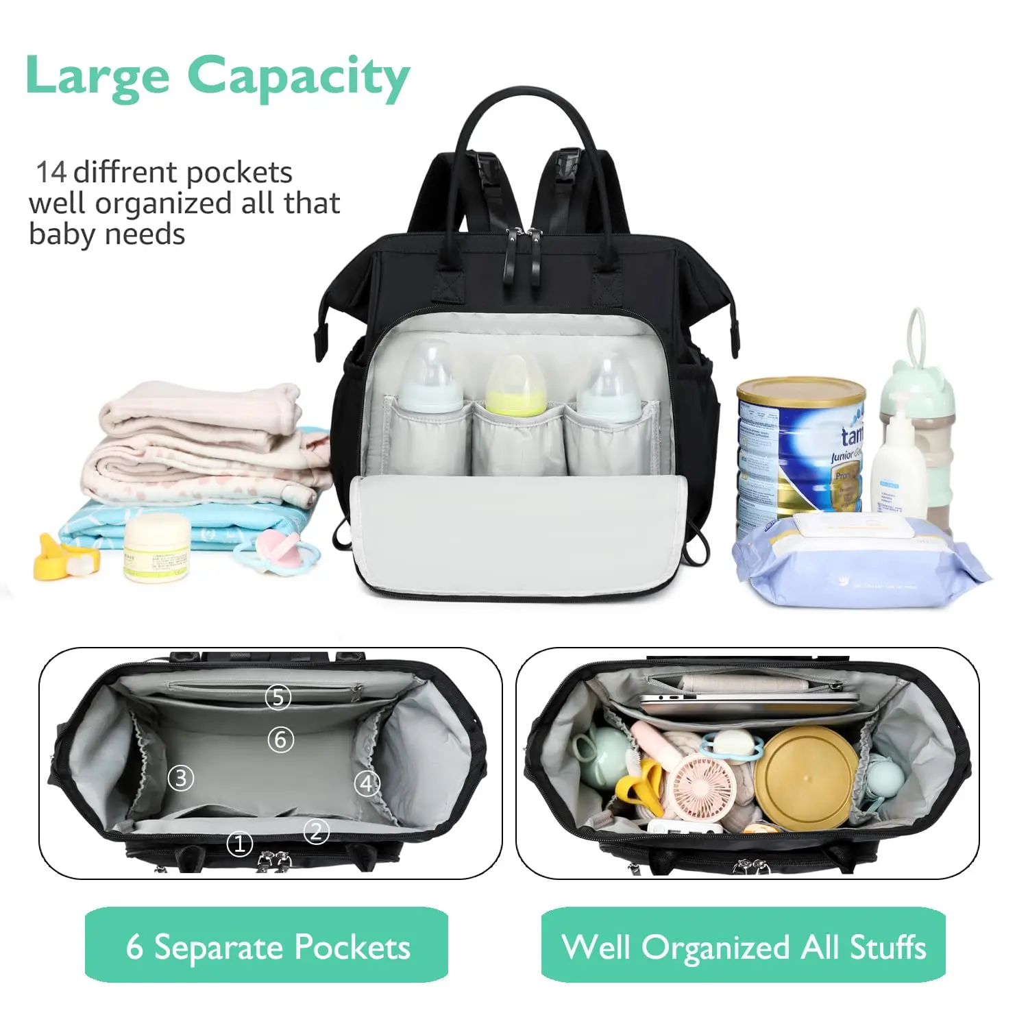 Mochila cambiador convertible con cierre impermeable y asas - imagen 2