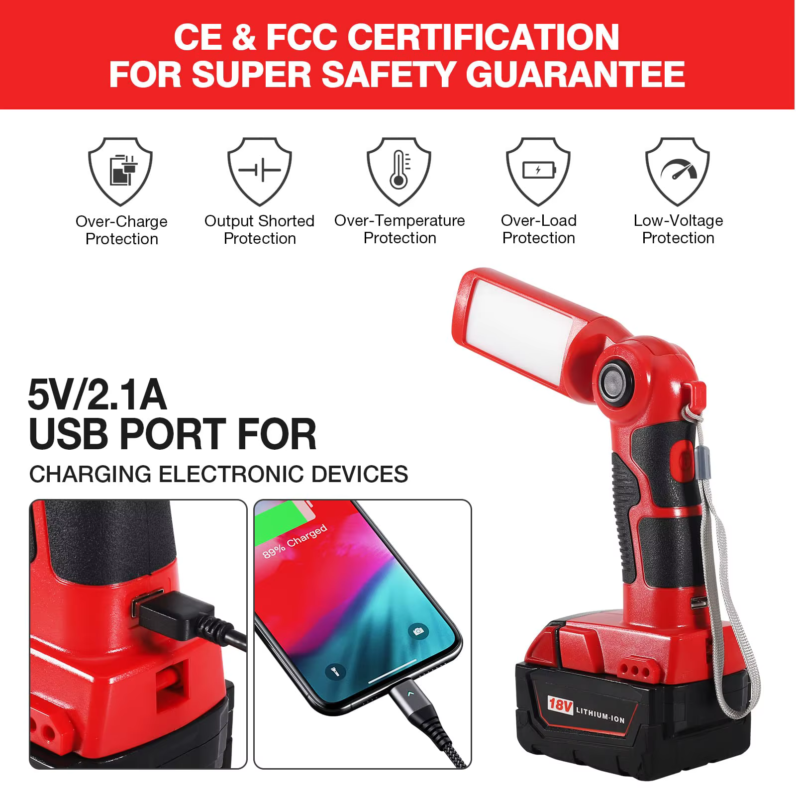 Linterna táctica USB recargable compatible con Makita y Milwaukee - imagen 2