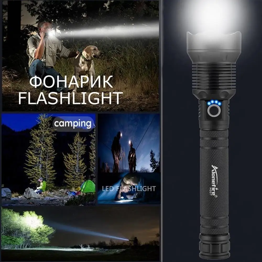 Linterna táctica LED XHP70 Zoom USB recargable para caza y pesca