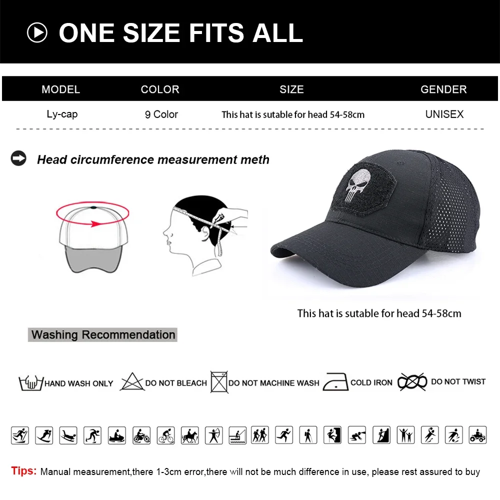 Gorra táctica camuflaje calavera – Ajustable Airsoft senderismo - imagen 5