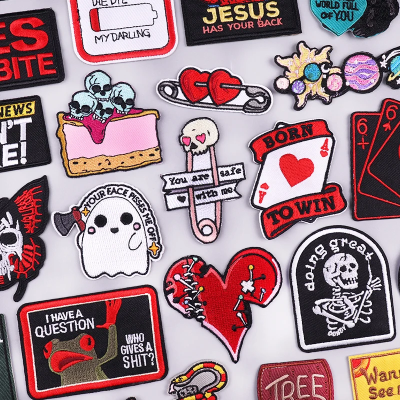 Parche táctico bordado calavera punk negro termo adhesivo para ropa - imagen 3