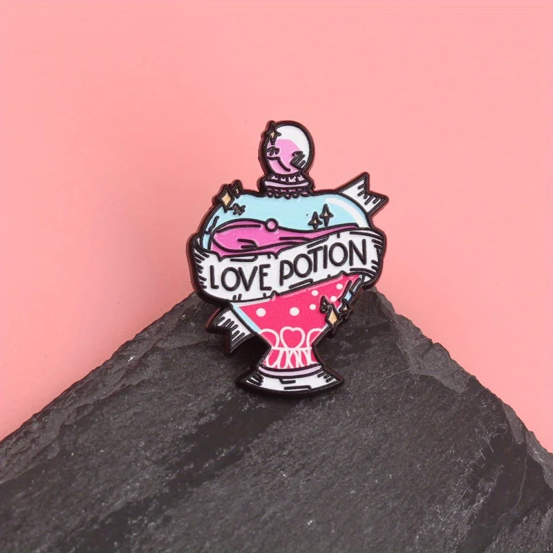 Pin vial pócima de amor encantada – tapa rosa con remolinos - imagen 5